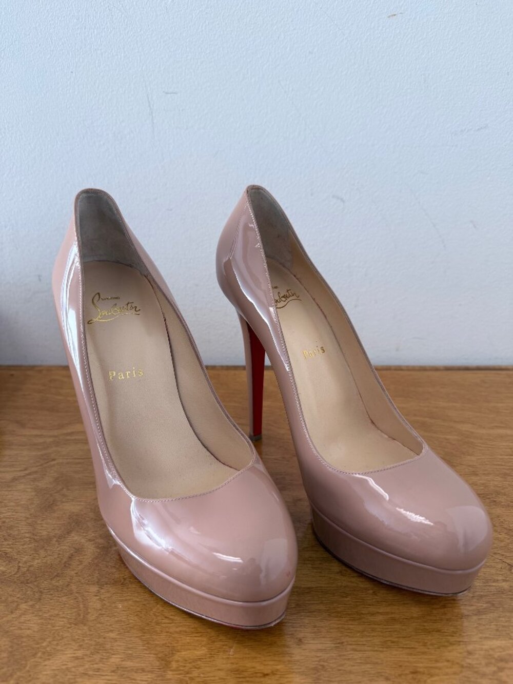 Christian Louboutin Bianca 140 Patent Nude Platform Pumps EU 41